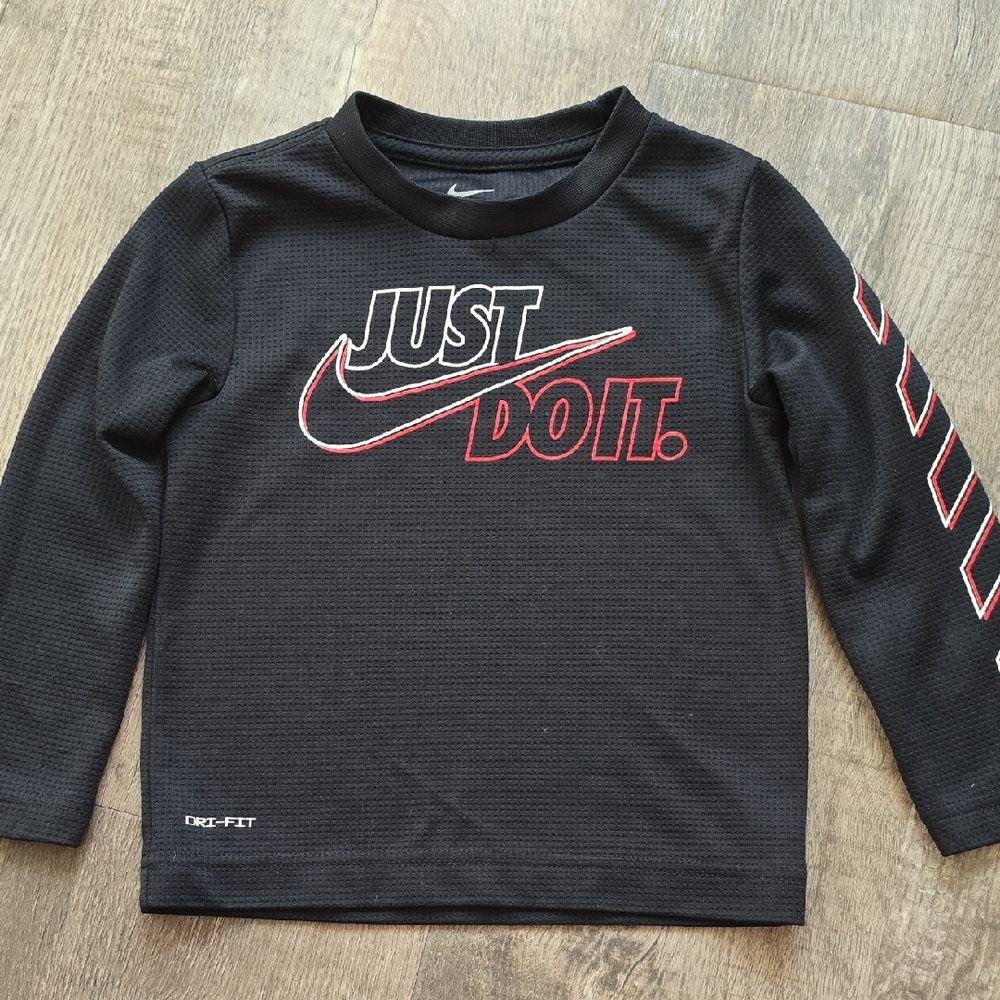 Nike Black Long Sleeve Tee with Red & White 'Just Do It' Graphic - 3T